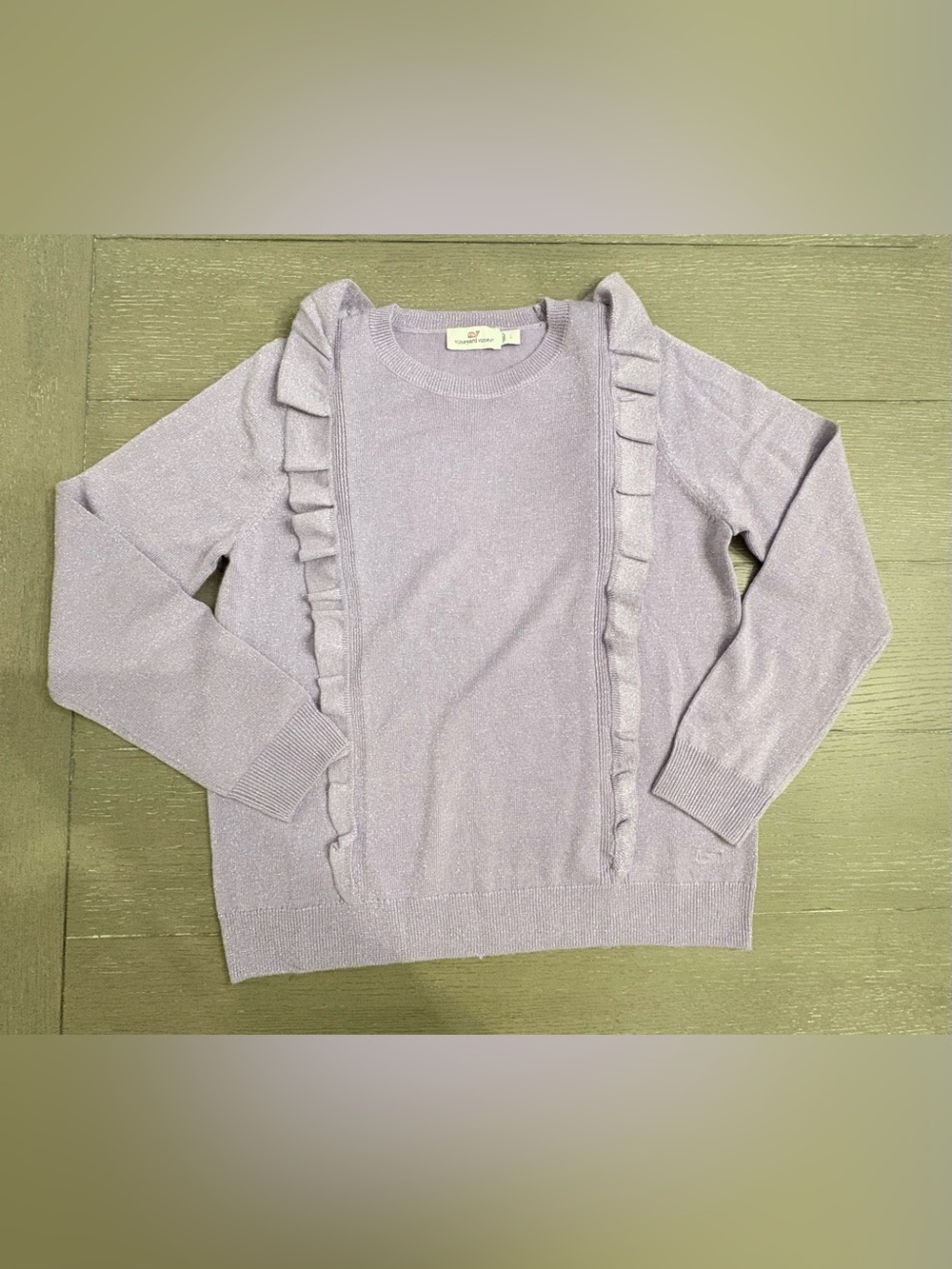 Vineyard Vines sparkly Lilac Ruffle-Trim Crewneck Sweater